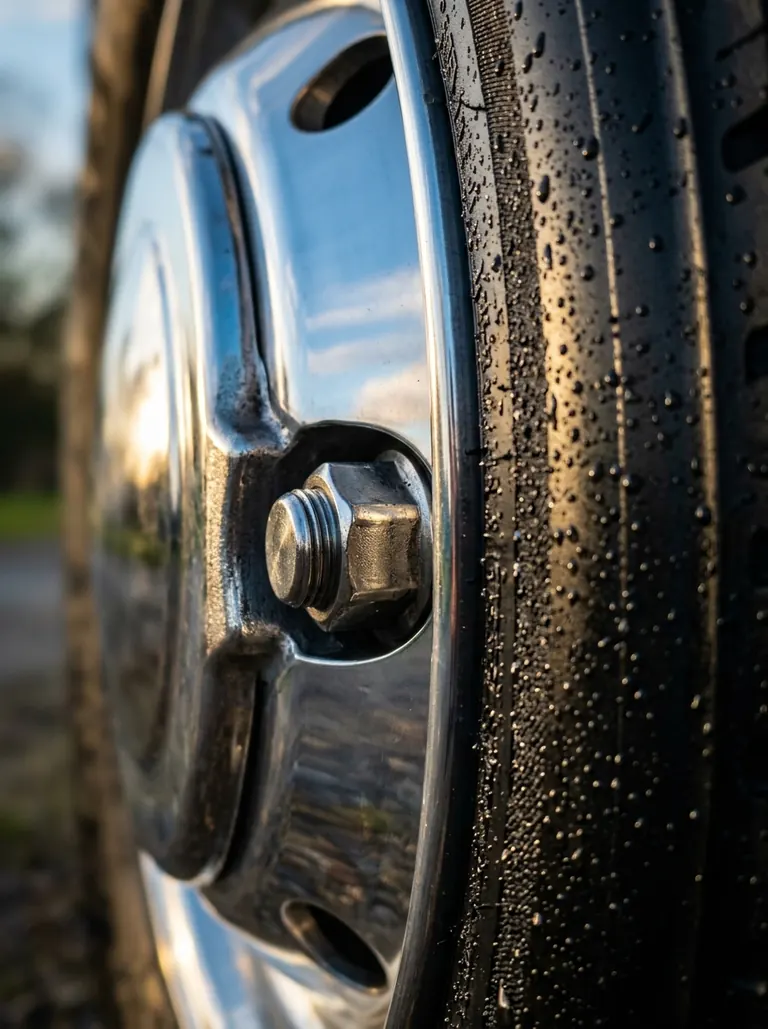 Close-up of a polished alloy wheel – mobile truck polishing Eastern Creek